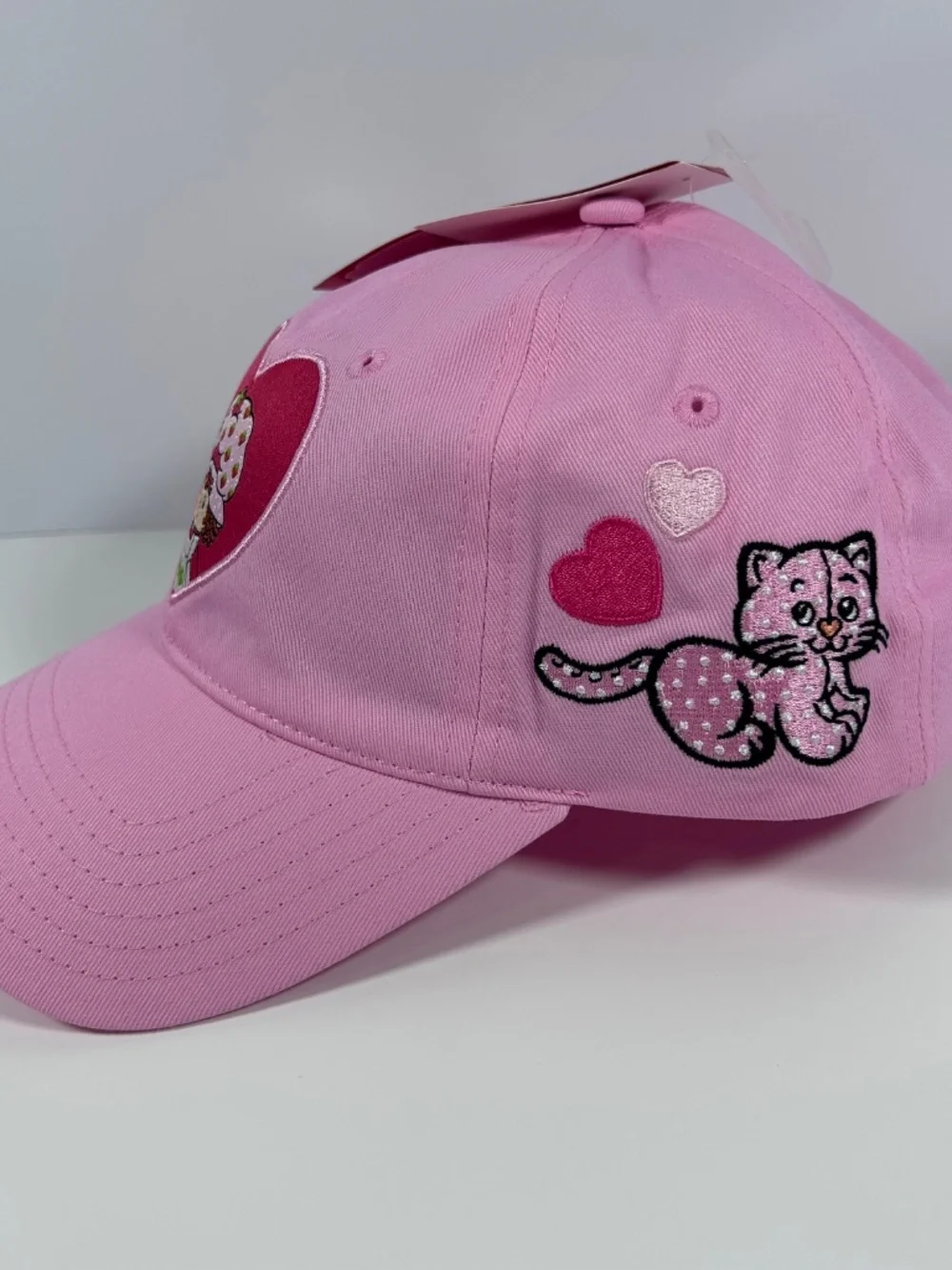 Embroidered Pink Strawberry Shortcake kitten/cat/heart Baseball cap/hat-NEW RARE
